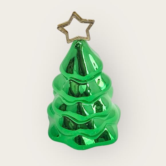 Vintage NEW 6 Ceramic Christmas Tree Place Card Holders Metallic Green - Picture 2 of 5